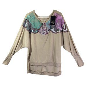 Chaser Beige Sweater with Green and Purple Details